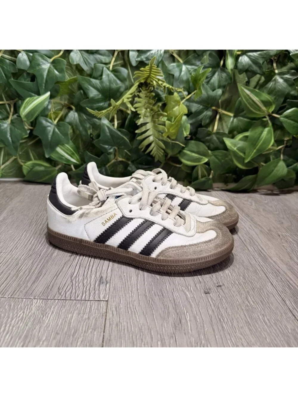 Adidas Samba Shoes Kids Size 12 White Black Leather Soccer Sneakers IE3677